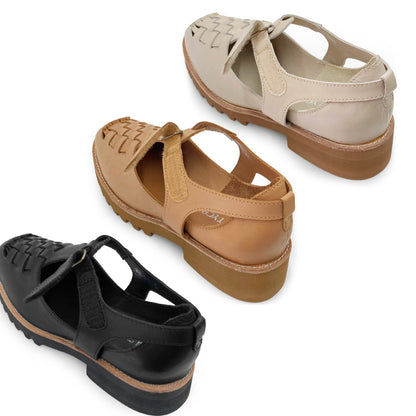 BEAUTYCREW CASUAL レザーメッシュTストラップシューズ 020-0001