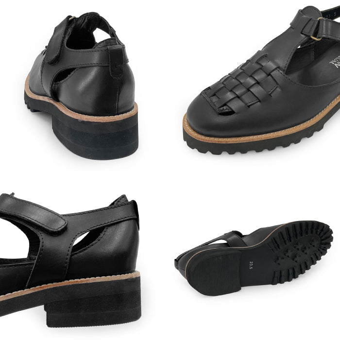 BEAUTYCREW CASUAL レザーメッシュTストラップシューズ 020-0001