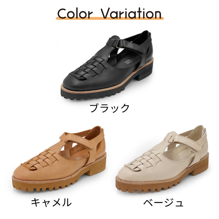 SALE】BEAUTYCREW CASUAL レザーメッシュTストラップシューズ 020-0001