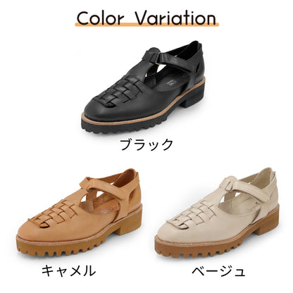 BEAUTYCREW CASUAL レザーメッシュTストラップシューズ 020-0001