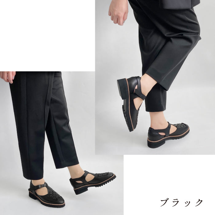 BEAUTYCREW CASUAL レザーメッシュTストラップシューズ 020-0001