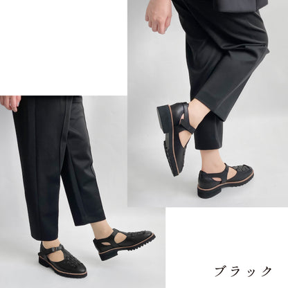 BEAUTYCREW CASUAL レザーメッシュTストラップシューズ 020-0001
