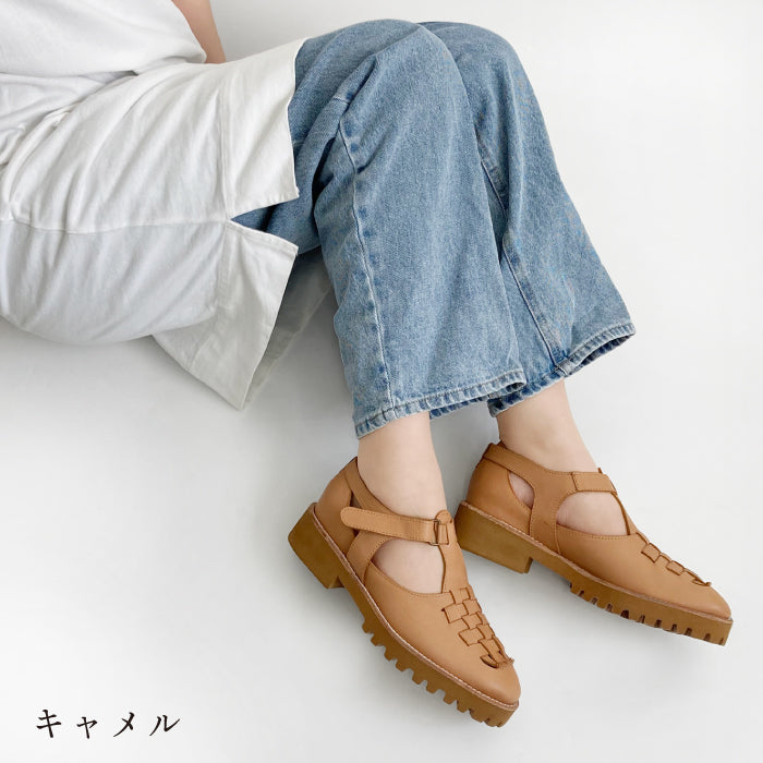 BEAUTYCREW CASUAL レザーメッシュTストラップシューズ 020-0001