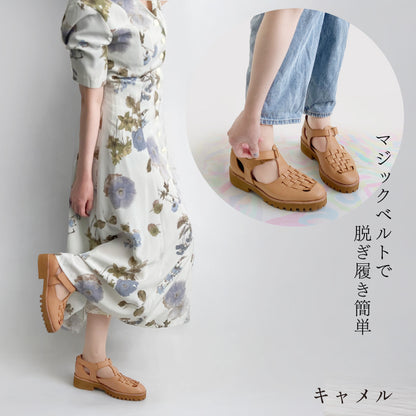 BEAUTYCREW CASUAL レザーメッシュTストラップシューズ 020-0001