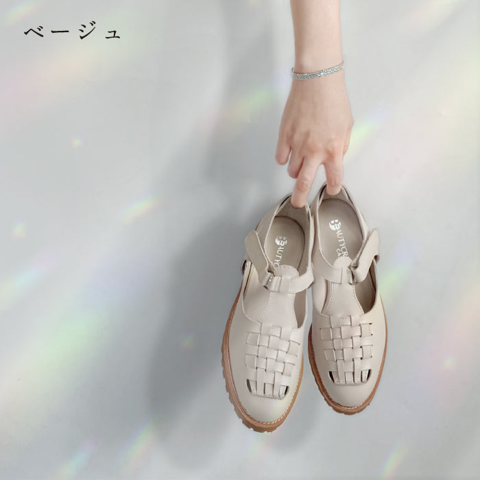 BEAUTYCREW CASUAL レザーメッシュTストラップシューズ 020-0001