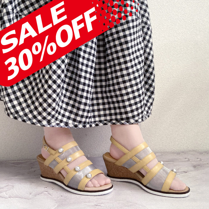 【CLEARANCE SALE 対象】Yukiko Kimijima サンダル パール ウエッジソール  109-3253